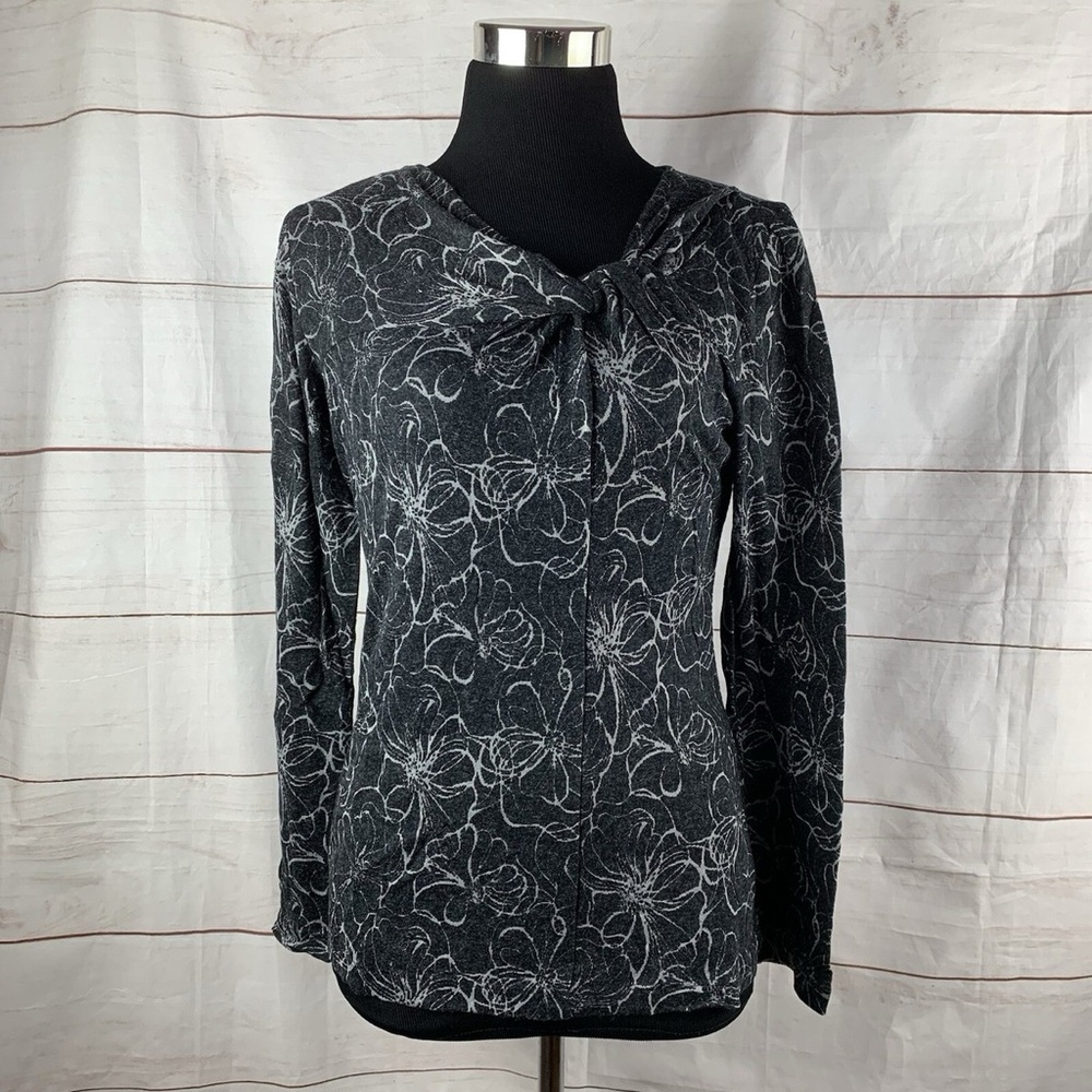 NWOT Royal Robbins Bella Rosa Twist Neck Sweater in Jet Black Floral Size S